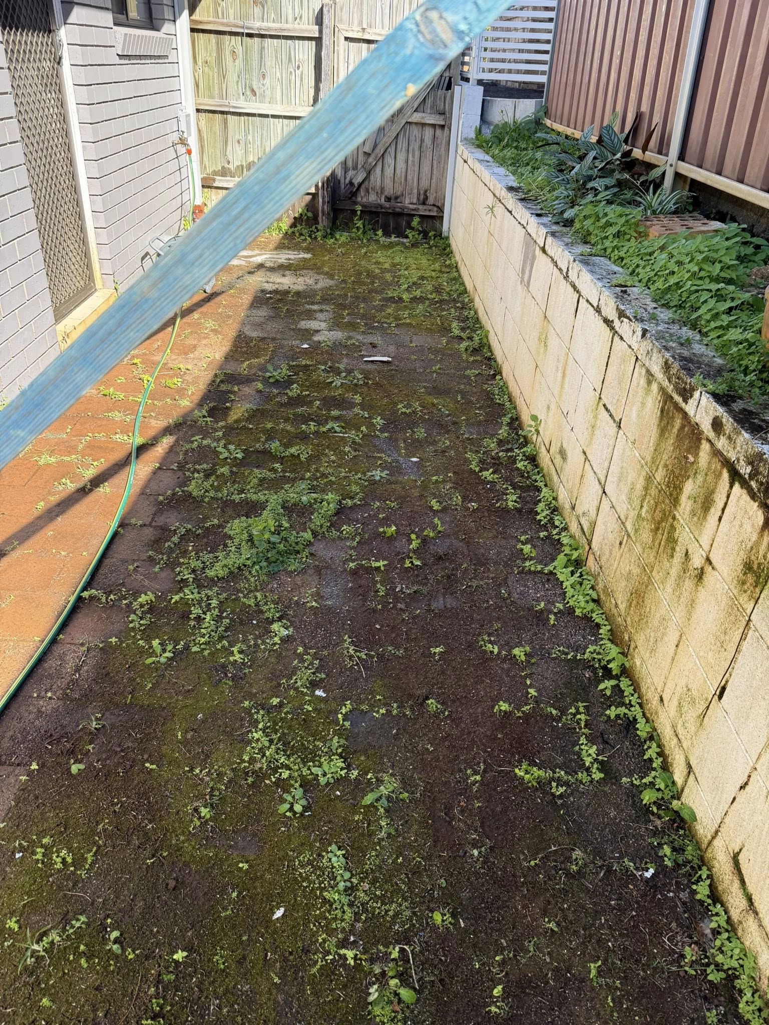 Before: Side passage restoration — pressure cleaning Gold Coast